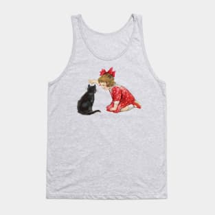 Little girl playing with black cat at Christmas Tank Top